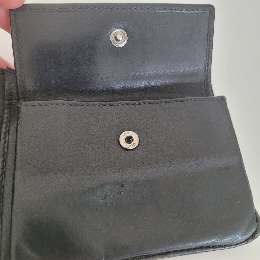 Gucci Guccissima Bifold Wallet Black GG Monogram Leather Coin Pocket Italy Mens - Picture 5 of 12